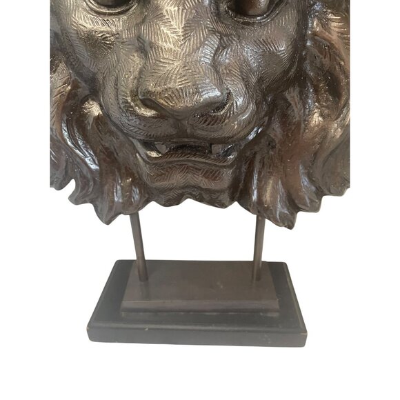 Lion Head Metal Sculpture On Stand  Home & Office Décor 17" x 12" - Picture 5 of 6